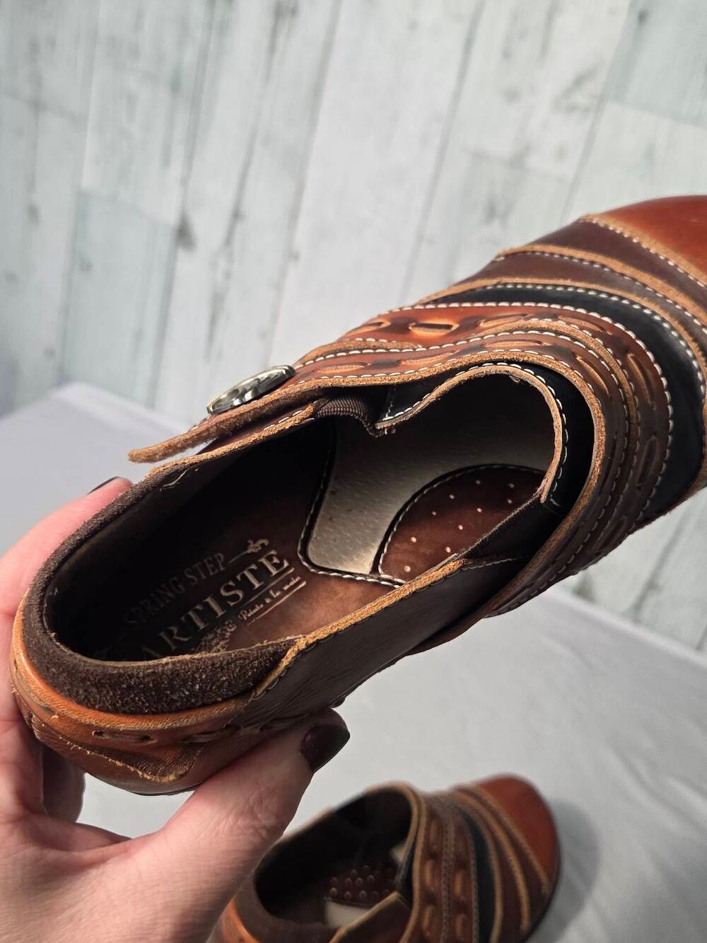 L'Artiste Sherbert Leather Enclosed Clogs w Hook & Loop Strap Sz. 38 (7.5-8) - Picture 7 of 10